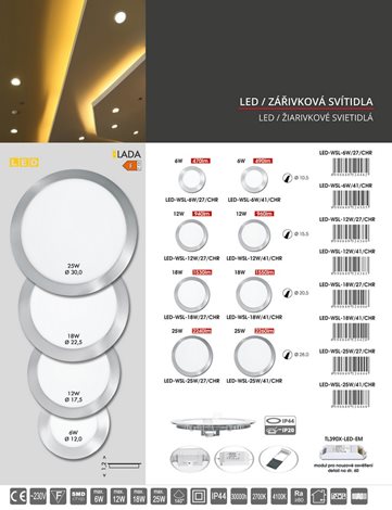 LED-WSL-6W/27/CHR LED panel kruh 12cm 6W 470lm 2700K IP20 chrom 5