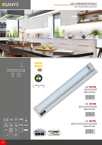 TL2016-CCT/10W Kuchyňské SMD sv. 10W,CCT,800lm,59cm,stříbrná 4