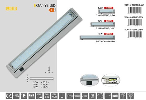 TL2016-70SMD/15W LED svítidlo přisazené 91cm 15W 1200lm 4100K 70xSMD IP20 stříbrné 5
