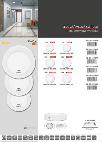 LED-CSL-18W/41/CHR LED panel přisazený kruh 22cm 18W 1550lm 4100K IP20 chrom 6