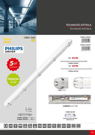 TL3902A-LED52W LED svítidlo prachotěsné 52W 7000lm 4100K IP65 9