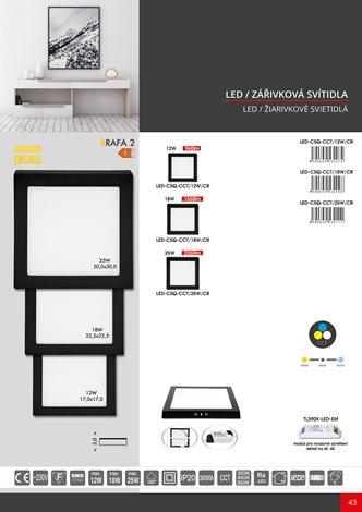LED-CSQ-CCT/18W/CR SMD panel přisaz.22x22cm,18W,CCT,IP20,1550lm 6
