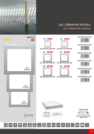 LED-CSQ-18W/27/CHR LED panel přisazený 22x22cm 18W 1530lm 2700K IP20 chrom 5