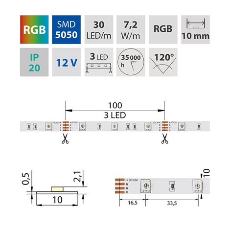 ML-123.580.60.0 LED pásek SMD5050 RGB, 30LED/m, IP20, DC 12V, 10mm, 5m 4