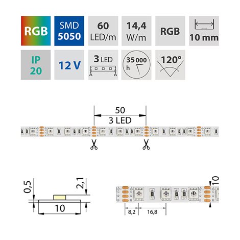 ML-123.601.60.0 LED pásek SMD5050 RGB, 60LED/m, IP20, DC 12V, 10mm, 5m 4