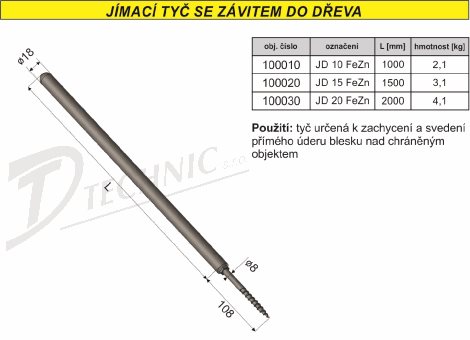 JD 20 Jímací tyč se závitem do dřeva - 2000mm 2