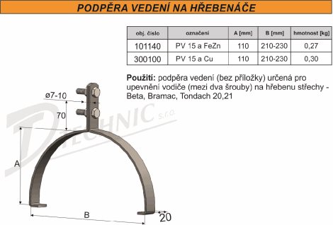 PV 15 a Podpěra vedení na hřebenáče - 210-230 - bez příložky 2