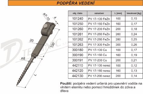 PV 17 - 300 Podpěra vedení pro vlnitý eternit - vrut 10x300 2