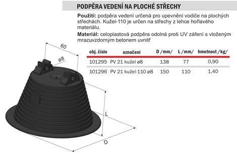 PV 21 kužel-110 o 8 Podpěra vedení na ploché střechy - plast/beton - H 110 mm 2