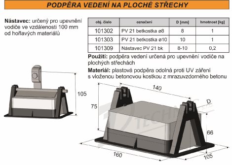 PV 21 betk.o10 Podpěra vedení na ploché střechy - bet.kostka 2