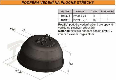 PV 21 c o 10 Podpěra vedení na ploché střechy - plast+víčko-štěrk 2