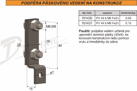 PV 44b-M8 Podpěra vedení na konstrukce na pás 30/4 - 2 šr. 2
