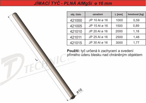 JP 10 Al o 16 jímací tyč Ø 16 AlMgSi  - 1000 mm 2