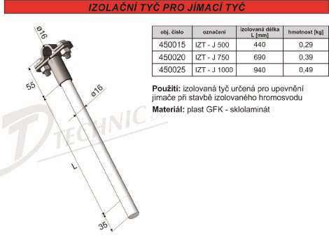 IZT-J 500 Izolační tyč pro jímací tyč - 500mm 2