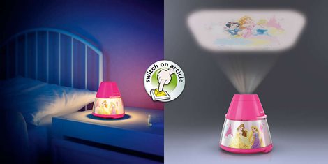 Dětská LED lampička a projektor na baterie 2v1 Princezny 71769/28/16+lampička 43262/32/10 6