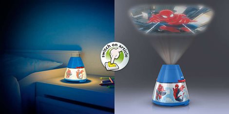 Dětská LED lampička a projektor na baterie 2v1 Spider-Man 71769/40/16+lampička 43262/32/10 6