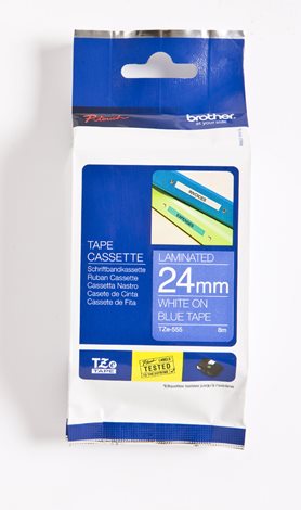 TZE-555 modrá/bílá 24mm, kazeta laminovaná, délka 8m 2