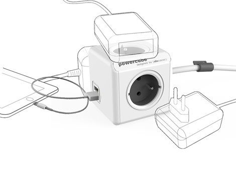 PowerCube EXTENDED USB prodlužovací přívod 1,5m - 4 zásuvka, šedá 2