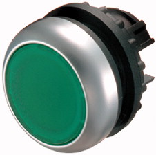 M22-D-G ovl.hlavice Tlačítko, ploché, bez aretace, zelené