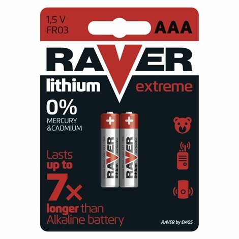 Raver baterie lithiová FR03 (AAA,mikrotužka), 2ks v blistru 3