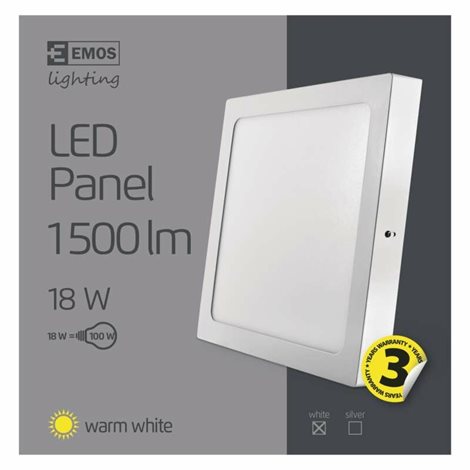LED Panel přisazený ZM6141 čtverec 22,5x22,5cm 18W 1500lm 3000K IP20 6