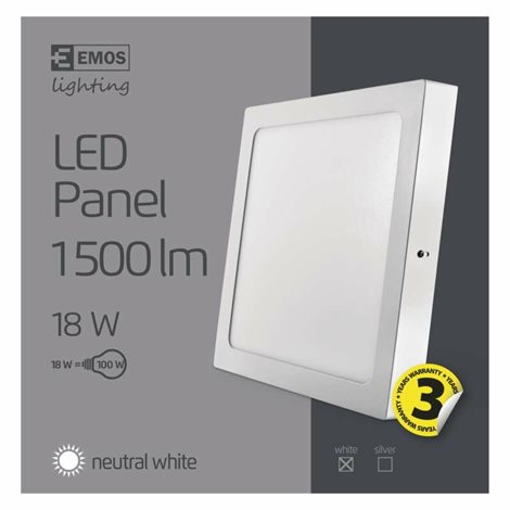 LED Panel přisazený ZM6142 čtverec 22,5x22,5cm 18W 1500lm 4000K IP20 6