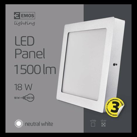 LED Panel přisazený ZM6242 čtverec 22,5x22,5cm 18W 1500lm 4000K IP20 6