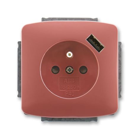 5569A-A02357 R2 Zásuvka 1násobná s kolíkem, s clonkami, s USB nabíjením