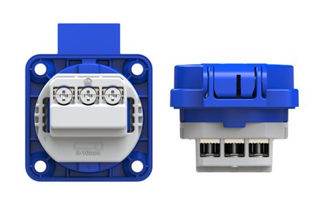104-0bs zásuvka vestavná 3-pólová, 16A / 250V, IP54, modrá, horní přívod 2