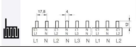 Prop. lišta S-L1+N-L2+N-L3+N-1000/16, kolík (jazýček), 4pól., 80A, rozteč 17,8mm 2