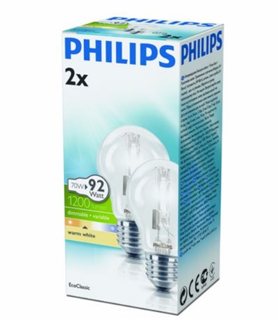 Halogenová žárovka Philips EcoClassic30 70W E27 230V A55 CL/2CT, set 2ks 3
