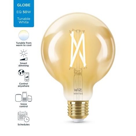 WiZ LED filament amber žárovka E27 G95 7W 640lm 2000-5000K IP20, stmívatelná 5