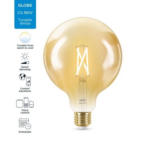 WiZ LED žárovka filament amber E27 G125 7W 640lm 2000-5000K IP20, stmívatelná 5