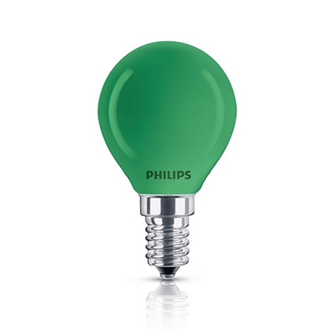 Žárovka Philips Partytone P45 kapková E14 15W, zelená 1
