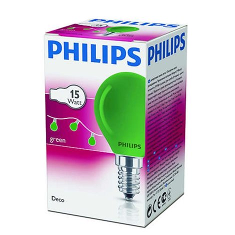 Žárovka Philips Partytone P45 kapková E14 15W, zelená 2