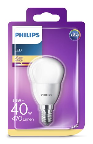 LED žárovka Philips 5.5W-40W P45 E14 WW FR ND SRP 1BC/6 2700K 2