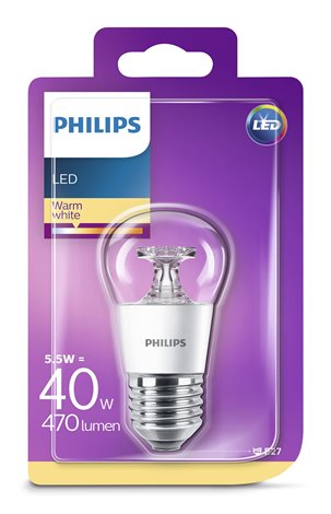 LED žárovka Philips 5.5W-40W P45 E27 WW CL ND RF 1BC/6 2700K 2