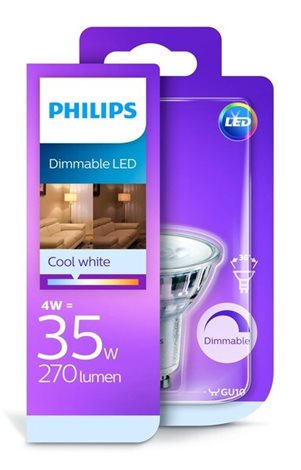 LED žárovka Philips Classic LEDspot 4W-35W GU10 CW 36D DIM 1BC/6 270 lm 4000K, stmívatelná 2