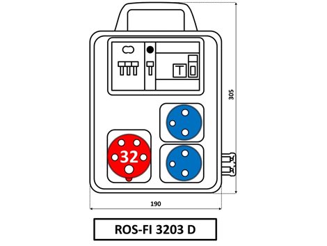 ROS FI-3203 D Z.r.:1 x IE 3253 + 2x230V/16A- jištěná+chránič IP44 s držadlem 2