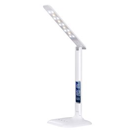 WO43 LED stmívatelná stolní lampička s displejem, 6W, volba teploty světla, bílý lesk